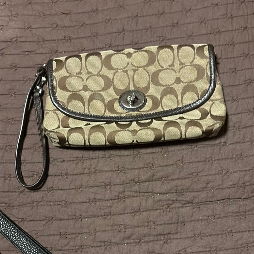 Coach Beige and Brown Signature Clutch